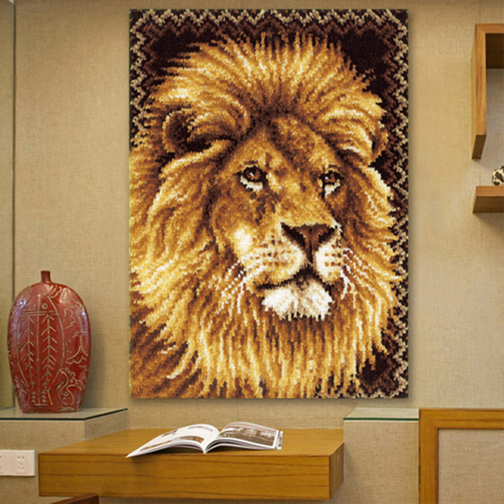 1 Set Latch Hook Rug Kit Cartoon Lion 3D Embroidery DIY Crocheting Yarn Cushion Mat DIY Thread Carpet Crafts Home Decor Handmade