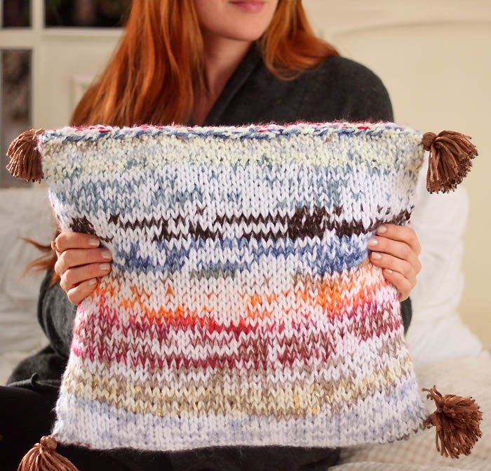 Scrap busting knit tassel pillow