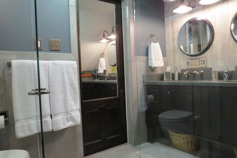 Bathroom door with built in mirror