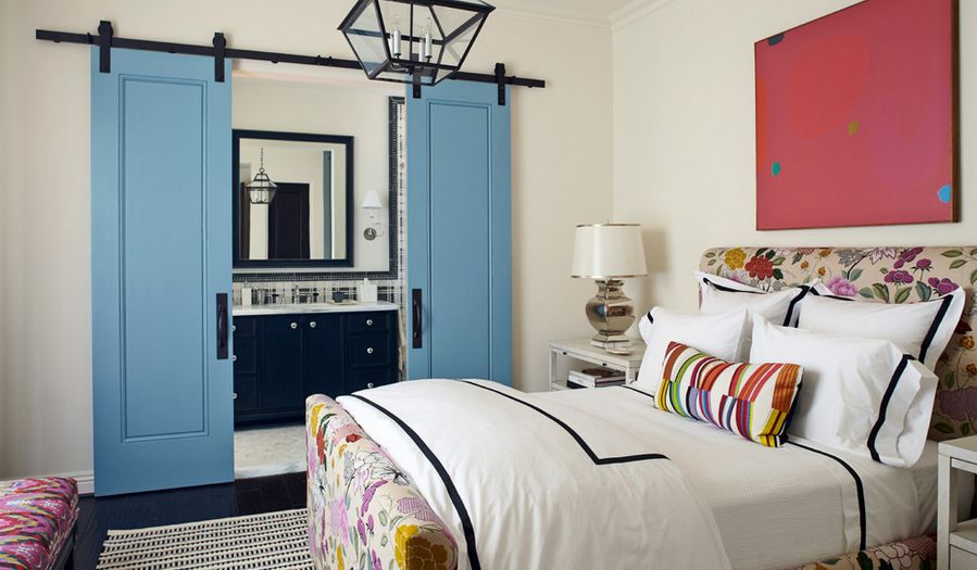 Blue Sliding barn doors for bathroom