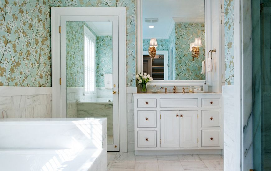 Framed mirror door on the bathroom