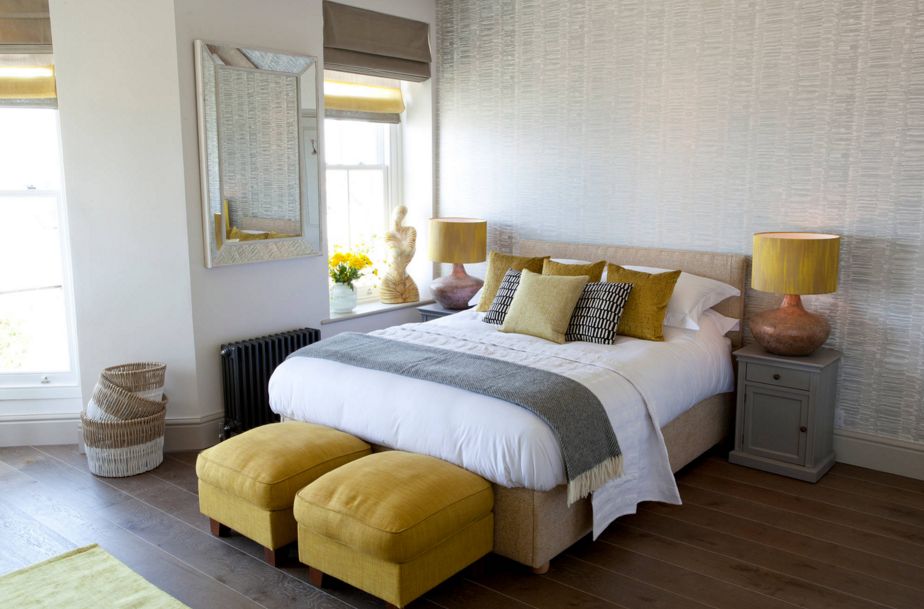 Grey and yellow bedroom design