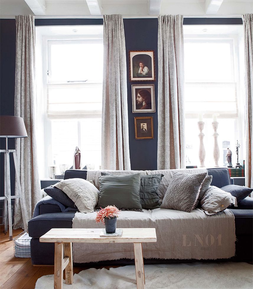 Living room in navy blue decor