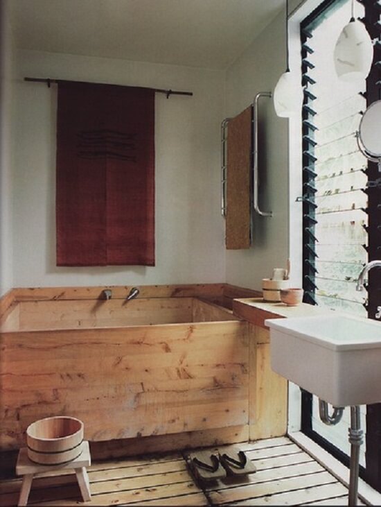 wooden bathtub