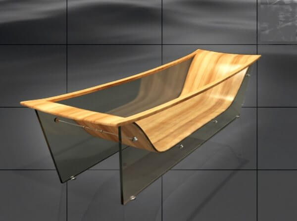 wood and glass bathtub