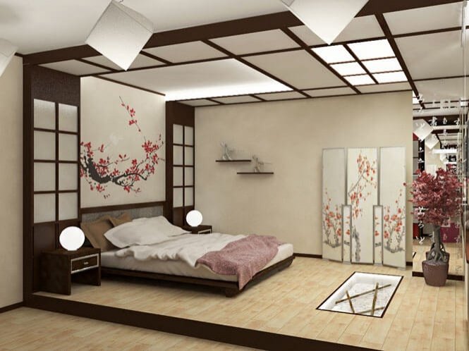 красивая спальня в японском стиле