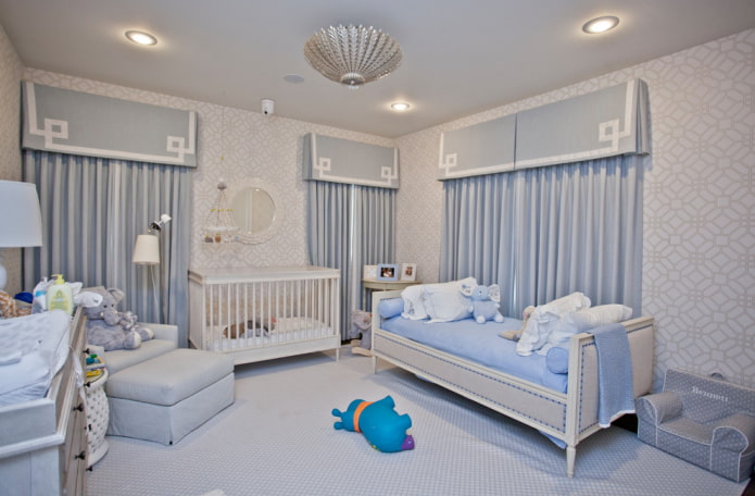интерьер голубо-серой детской комнаты