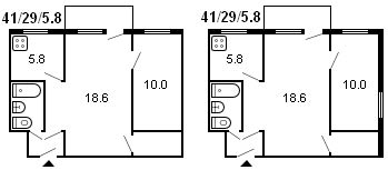 планировка 2-комнатной хрущевки серии 434 1958 г.