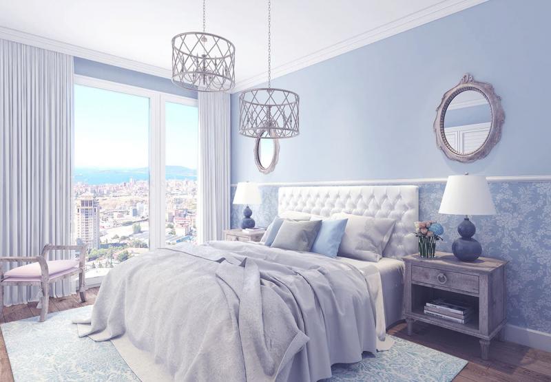 спальня в стиле прованс голубого цвета