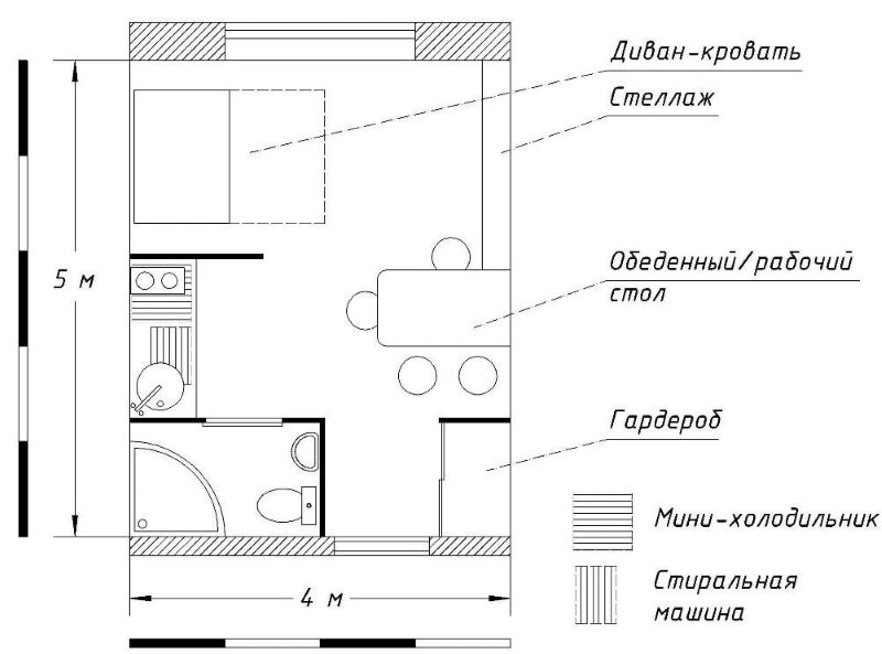 План-схема квартиры студии 20 кв метров