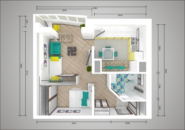 Схема перепланировки однокомнатной квартиры серии 44 т
