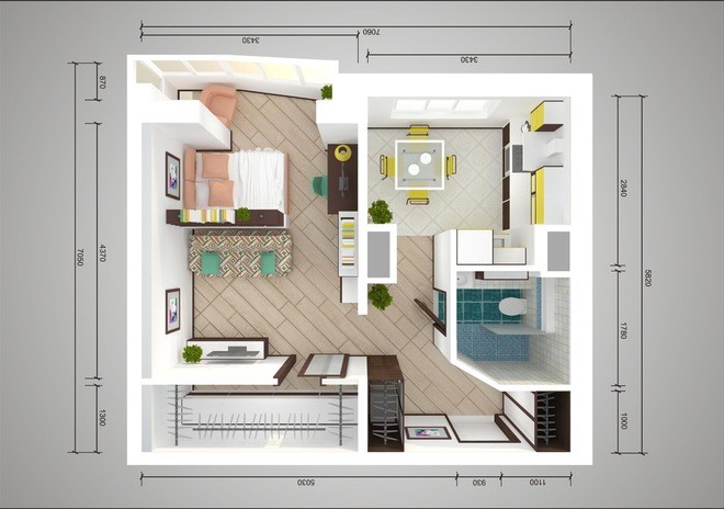 Схема перепланировки квартиры 44 т с одной комнатой