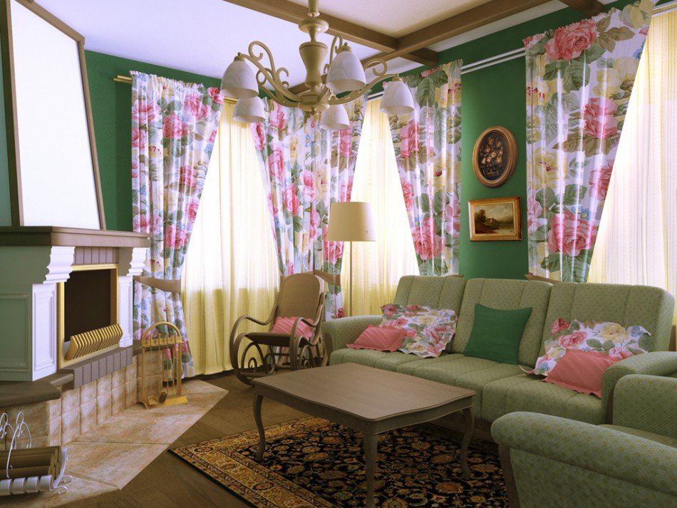 Интерьер гостиной в стиле прованс с диваном