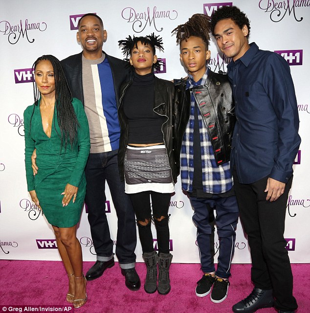Family affair: Will Smith and his family were among the celebrities, with the 47-year-old actor proudly arriving with his gorgeous wife Jada Pinkett Smith, 44, children Willow, 15, Jaden, 17, and his son from his first marriage to actress Sheree Zampino, Trey Smith, 23, at a Mother