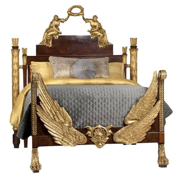 Empire Style Gilt-Bronze Painted and Parcel Gilt Mahogany Console The later mottled rectangular marble top above a frieze inset with three drawers, r…