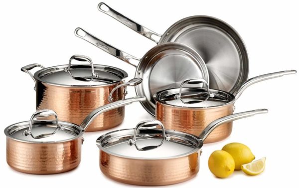 Lagostina Q554SA64 Martellata 10-Piece Copper Cookware Set