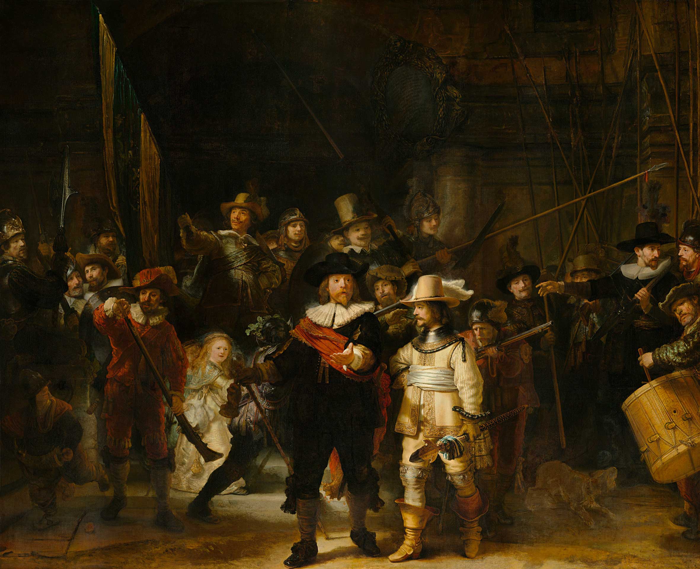 «Ночной дозор» («Выступление стрелковой роты капитана Франса Баннинга Кока и лейтенанта Виллема ван Рёйтенбюрга»), Рембрандт, 1642 г.