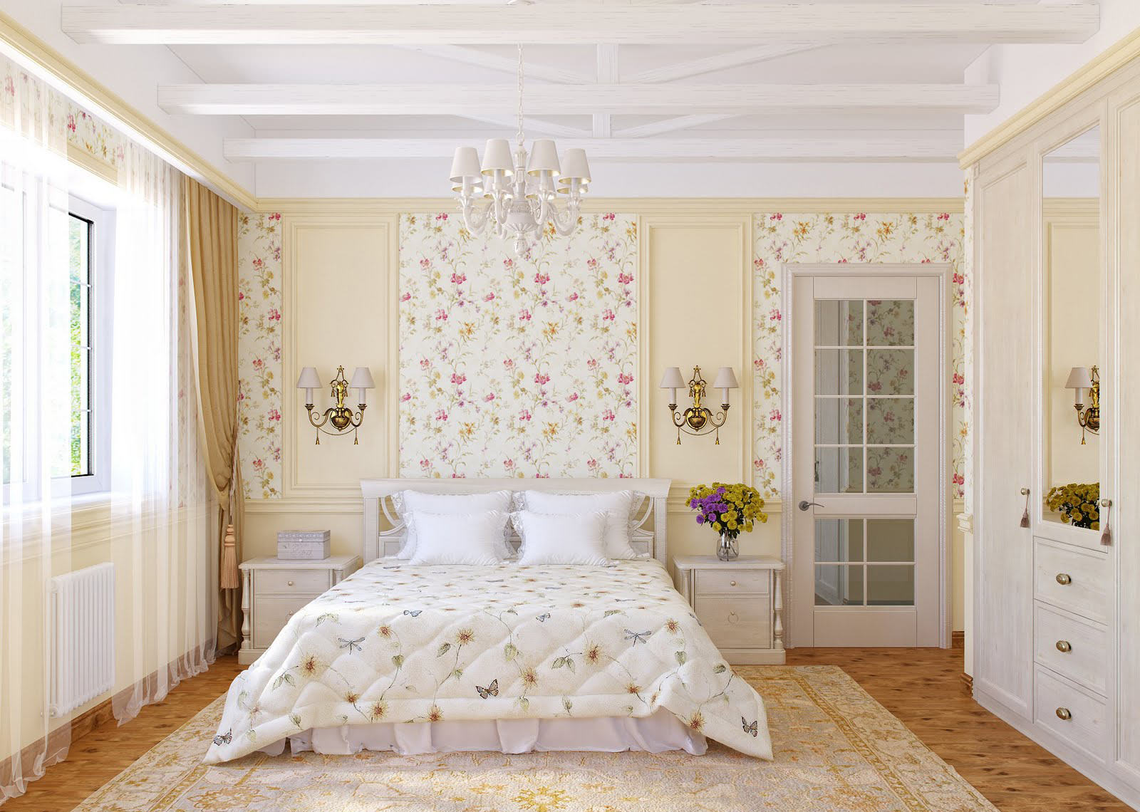 Бежево-белая спальня в стиле прованс