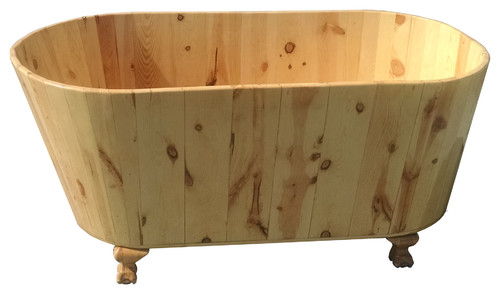 Wooden Clawfoot Bathtub in Pine, Ofuro, Single Lip, 47"