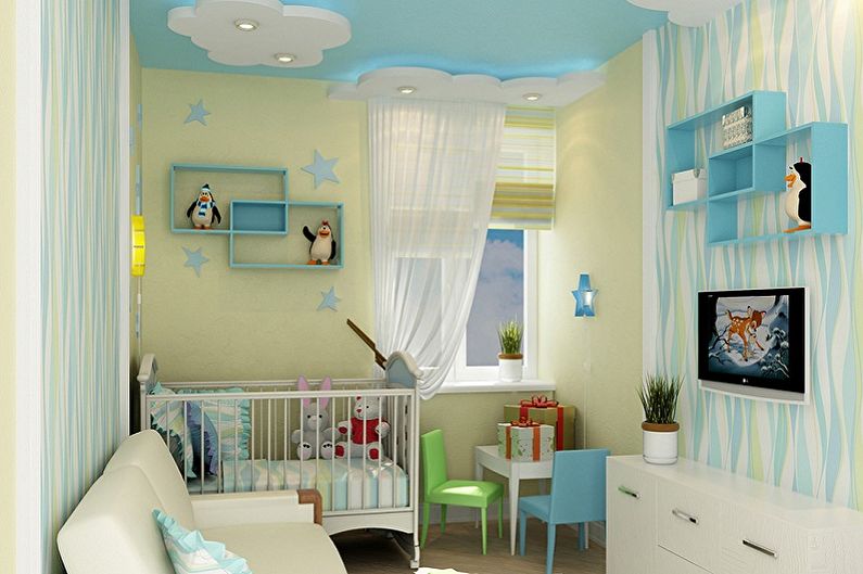 Дизайн маленькой детской комнаты - Отделка потолка