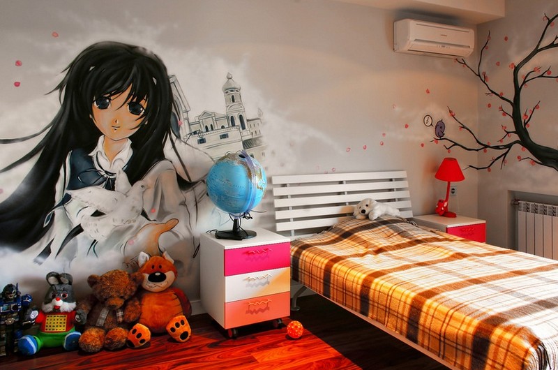 Граффити в интерьере детской комнаты девочки